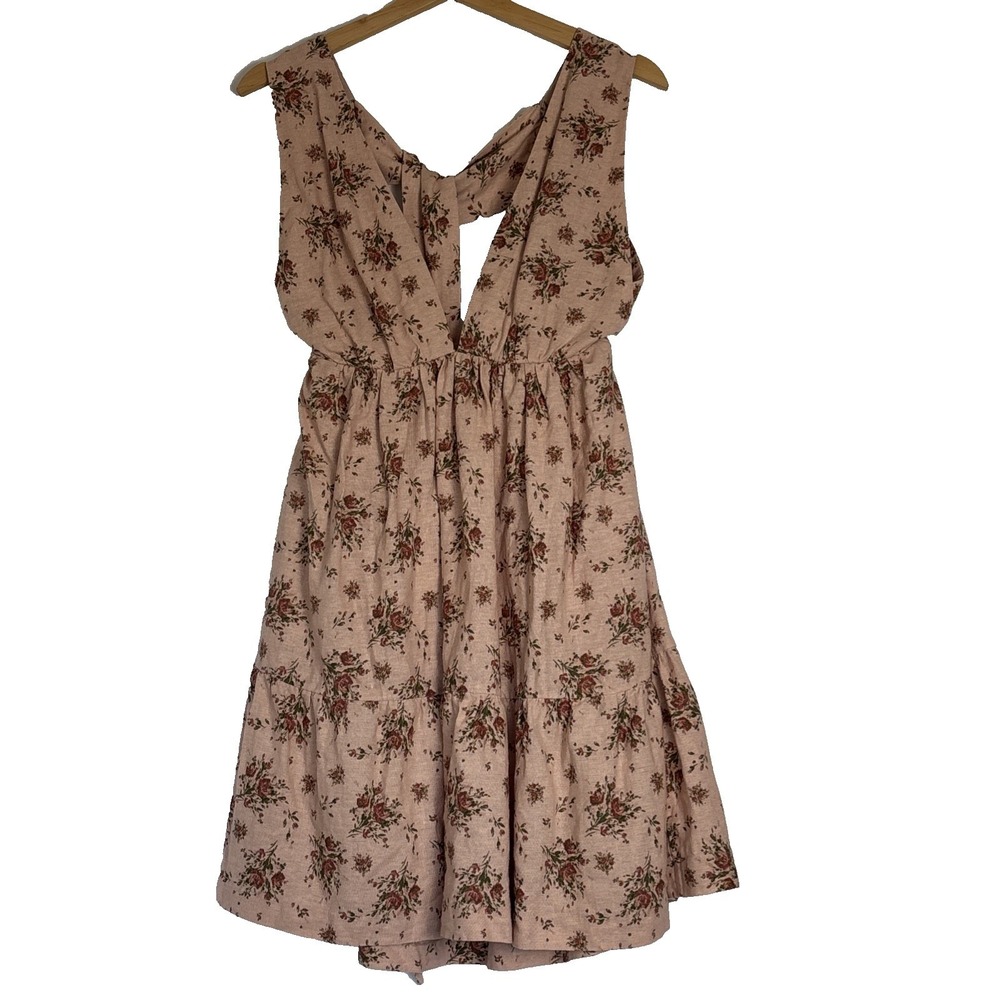 House of Harlow 1960 Linen Blend‎ Floral Mini Dress Pink Open Back Small